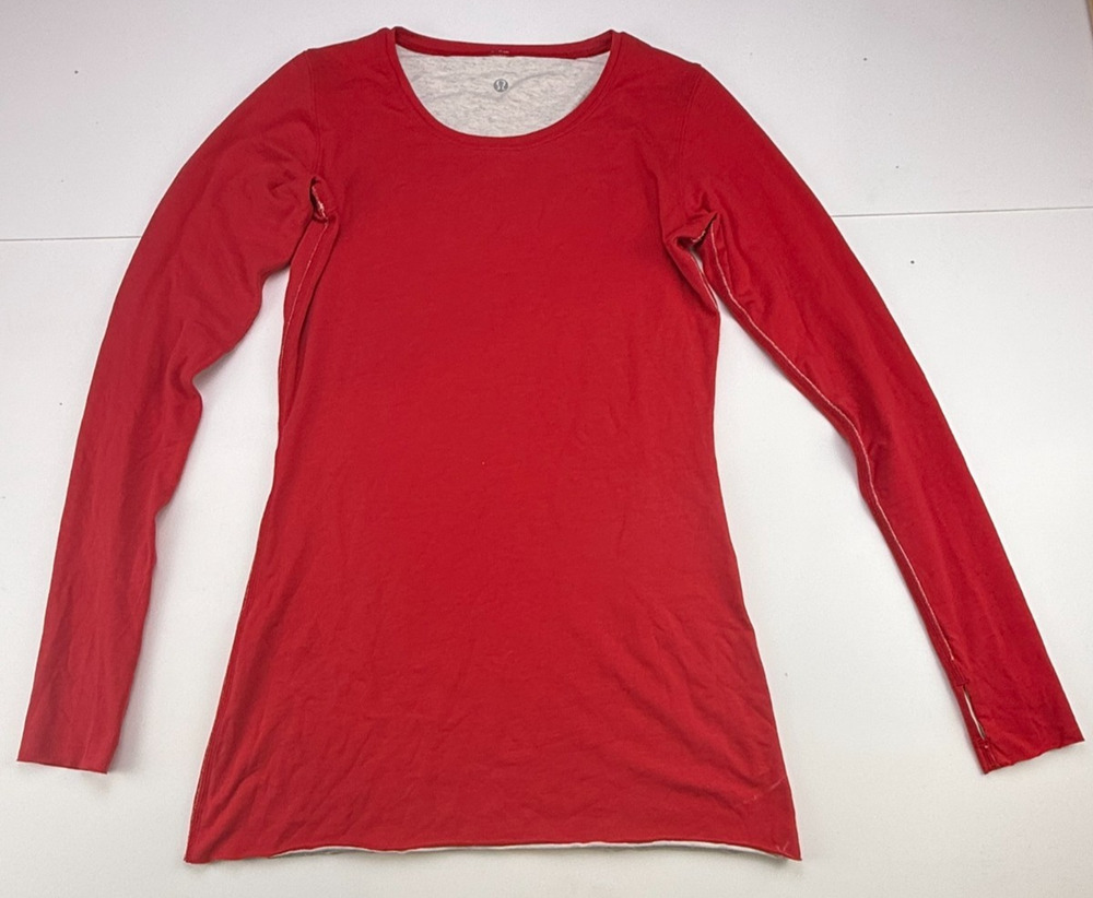 Lululemon Reversible Long Sleeve Shirt Womens 6 Red Gray Thumbholes Yoga
